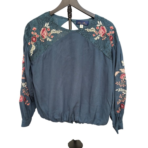 Blue Rail Peach/Pick Floral Embroidered Teal Blouse Lined Open Back Women’s XS - Picture 2 of 12